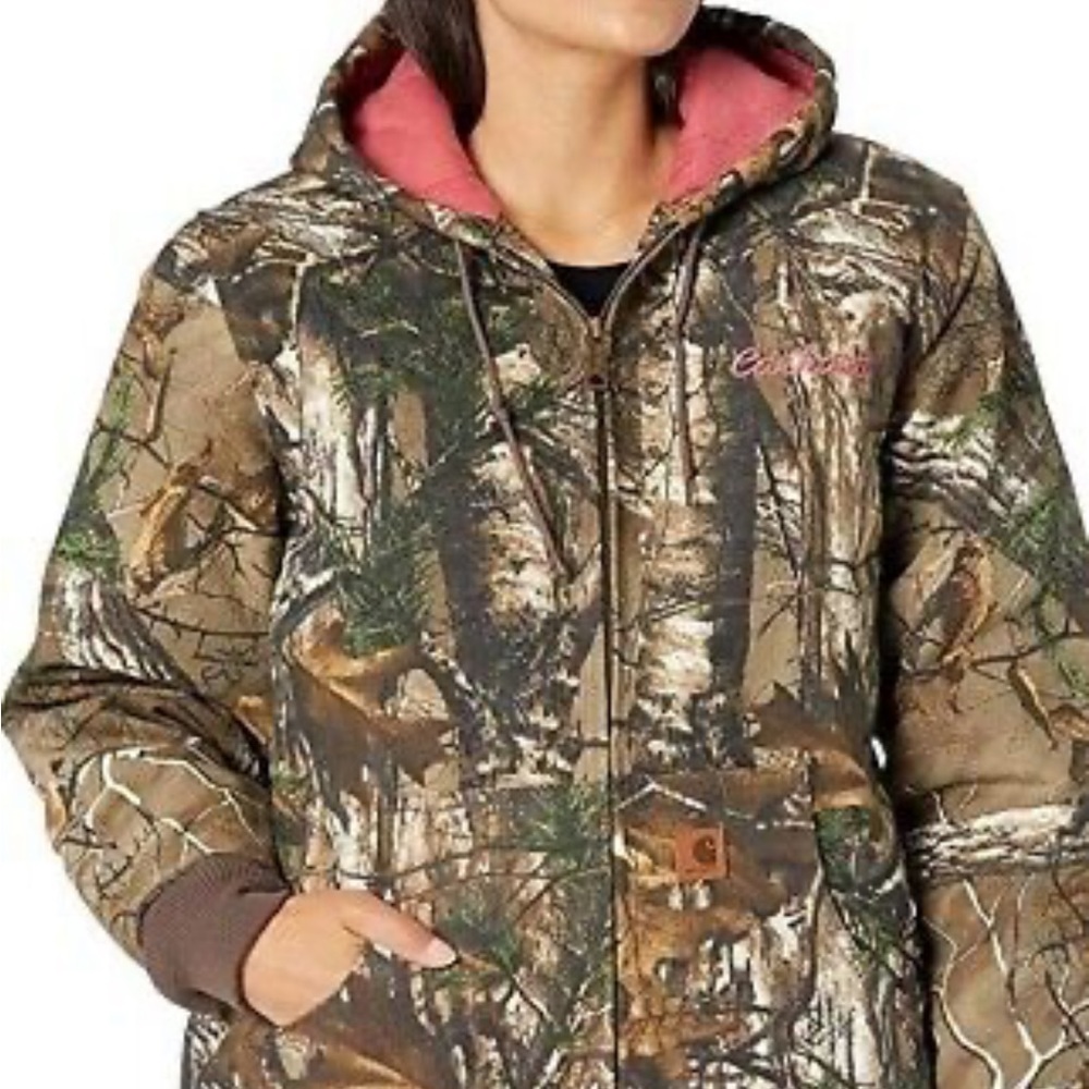Carhartt Jacket Camo with Pink inside